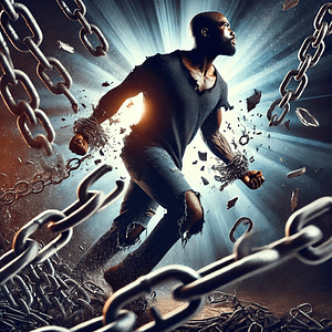 A person breaking free from chains, symbolizing breaking free from societal programming.
